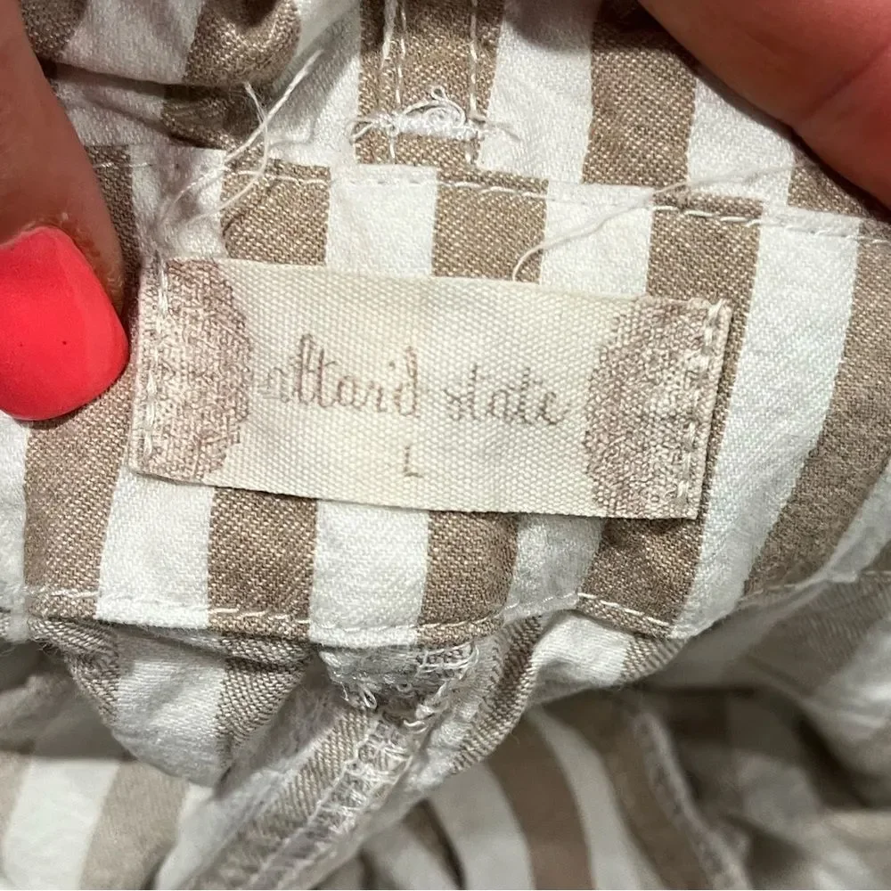 Altar'd State Striped High Rise Belted Shorts Relaxed Fit Khaki White Large